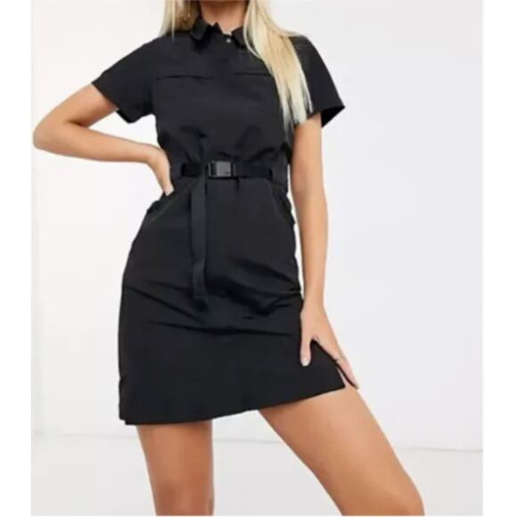 The North Face Class V Nylon Dress Size Large Black Mini Dress Belted Front Zip - Picture 1 of 8